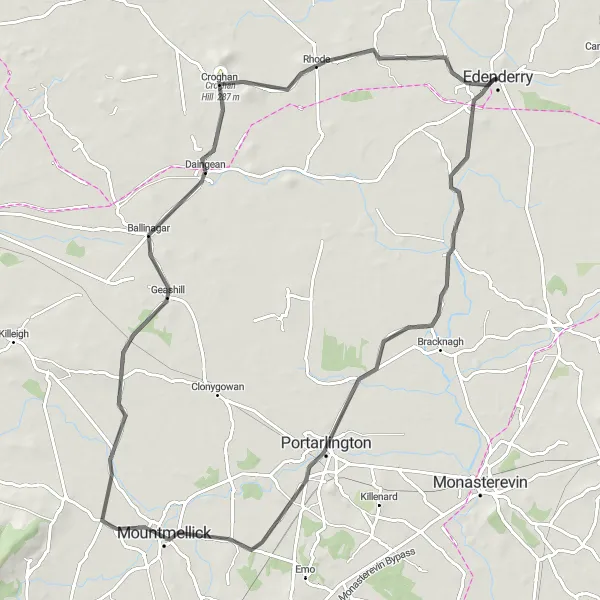 Map miniature of "Edenderry to Portarlington Circuit" cycling inspiration in Eastern and Midland, Ireland. Generated by Tarmacs.app cycling route planner