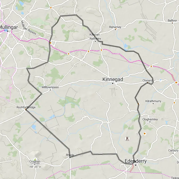 Map miniature of "Edenderry to Rhode Circular Route" cycling inspiration in Eastern and Midland, Ireland. Generated by Tarmacs.app cycling route planner