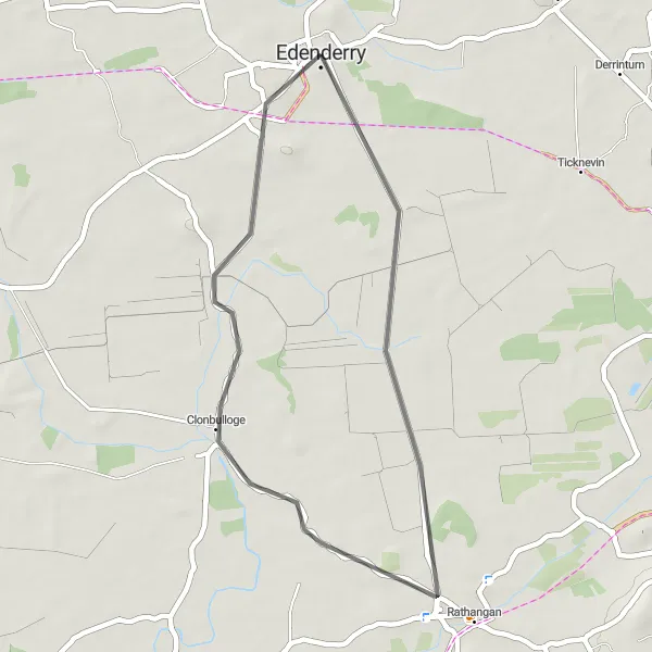 Map miniature of "Edenderry to Blundell Aquaduct Loop" cycling inspiration in Eastern and Midland, Ireland. Generated by Tarmacs.app cycling route planner