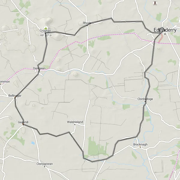 Map miniature of "Edenderry to Daingean Loop" cycling inspiration in Eastern and Midland, Ireland. Generated by Tarmacs.app cycling route planner