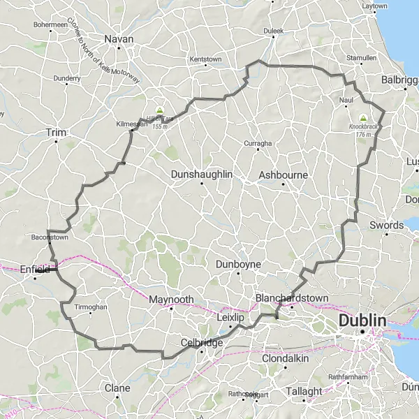 Map miniature of "Enfield Explorer" cycling inspiration in Eastern and Midland, Ireland. Generated by Tarmacs.app cycling route planner