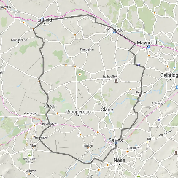 Map miniature of "Enfield Scenic Loop" cycling inspiration in Eastern and Midland, Ireland. Generated by Tarmacs.app cycling route planner