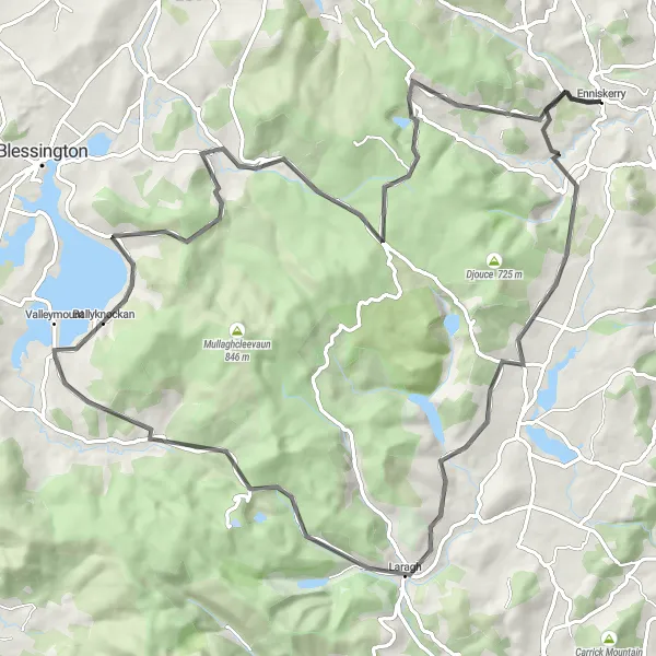 Map miniature of "The Wicklow Epic" cycling inspiration in Eastern and Midland, Ireland. Generated by Tarmacs.app cycling route planner