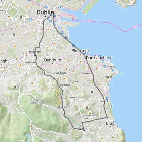 Map miniature of "City Escape" cycling inspiration in Eastern and Midland, Ireland. Generated by Tarmacs.app cycling route planner