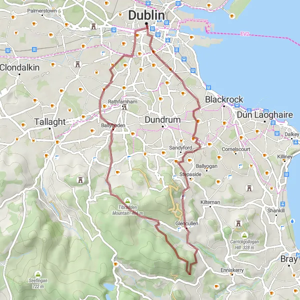 Map miniature of "Gravel Adventure in the Dublin Mountains" cycling inspiration in Eastern and Midland, Ireland. Generated by Tarmacs.app cycling route planner