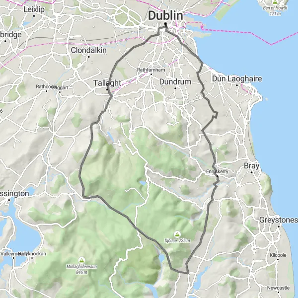 Map miniature of "Fairview to Tallaght Loop" cycling inspiration in Eastern and Midland, Ireland. Generated by Tarmacs.app cycling route planner