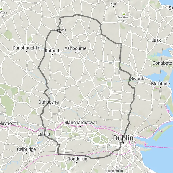 Map miniature of "Fairview to Dunboyne Loop" cycling inspiration in Eastern and Midland, Ireland. Generated by Tarmacs.app cycling route planner