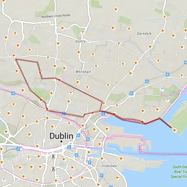 Map miniature of "Coastal Gravel Adventure" cycling inspiration in Eastern and Midland, Ireland. Generated by Tarmacs.app cycling route planner