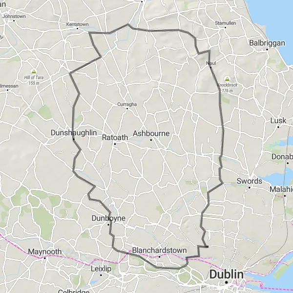 Map miniature of "Finglas to Ballyboughal Challenge" cycling inspiration in Eastern and Midland, Ireland. Generated by Tarmacs.app cycling route planner