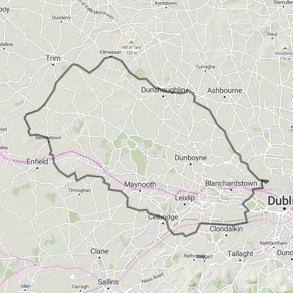 Map miniature of "Finglas to Ratoath Challenge" cycling inspiration in Eastern and Midland, Ireland. Generated by Tarmacs.app cycling route planner