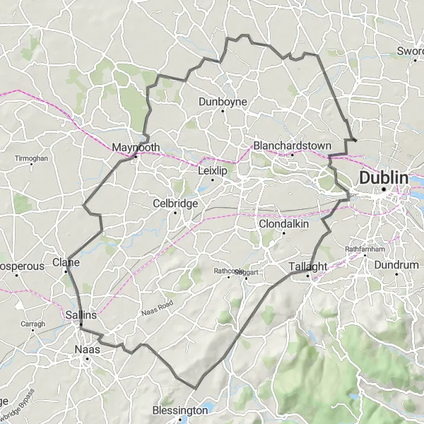 Map miniature of "Historical Cycle" cycling inspiration in Eastern and Midland, Ireland. Generated by Tarmacs.app cycling route planner