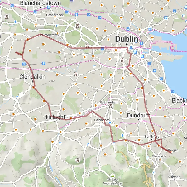 Map miniature of "Gravel Adventure through Urban Delights" cycling inspiration in Eastern and Midland, Ireland. Generated by Tarmacs.app cycling route planner
