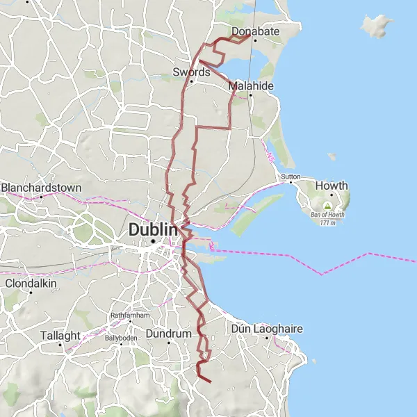 Map miniature of "Castles and Coastal Delights" cycling inspiration in Eastern and Midland, Ireland. Generated by Tarmacs.app cycling route planner