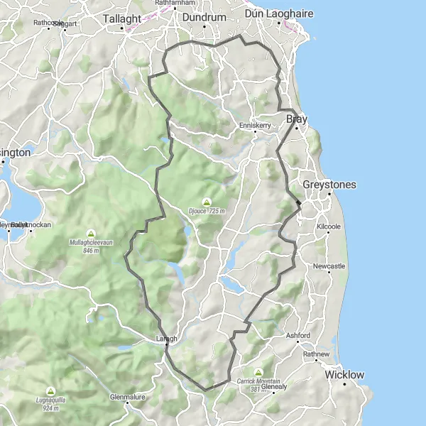 Map miniature of "The Wicklow Wonderland" cycling inspiration in Eastern and Midland, Ireland. Generated by Tarmacs.app cycling route planner
