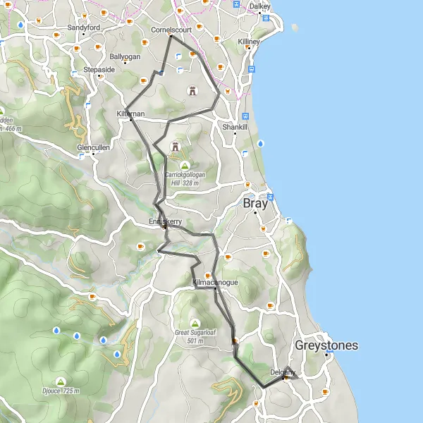 Map miniature of "Explore South Dublin: Cabinteely to Enniskerry" cycling inspiration in Eastern and Midland, Ireland. Generated by Tarmacs.app cycling route planner
