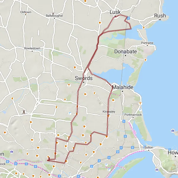 Map miniature of "Coastal Excursion to Darndale" cycling inspiration in Eastern and Midland, Ireland. Generated by Tarmacs.app cycling route planner