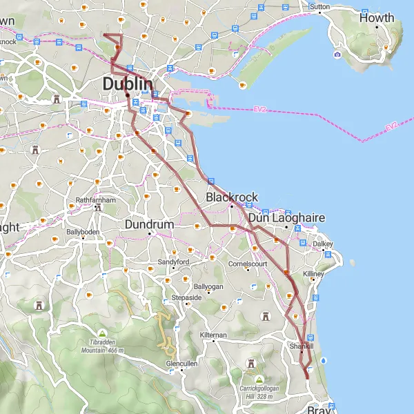 Map miniature of "Coastal Adventure" cycling inspiration in Eastern and Midland, Ireland. Generated by Tarmacs.app cycling route planner