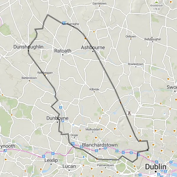 Map miniature of "Historical Road Trip to Dunsoughly Castle" cycling inspiration in Eastern and Midland, Ireland. Generated by Tarmacs.app cycling route planner