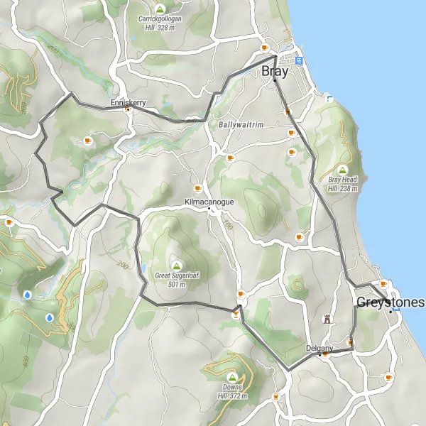Map miniature of "Delgany Loop" cycling inspiration in Eastern and Midland, Ireland. Generated by Tarmacs.app cycling route planner