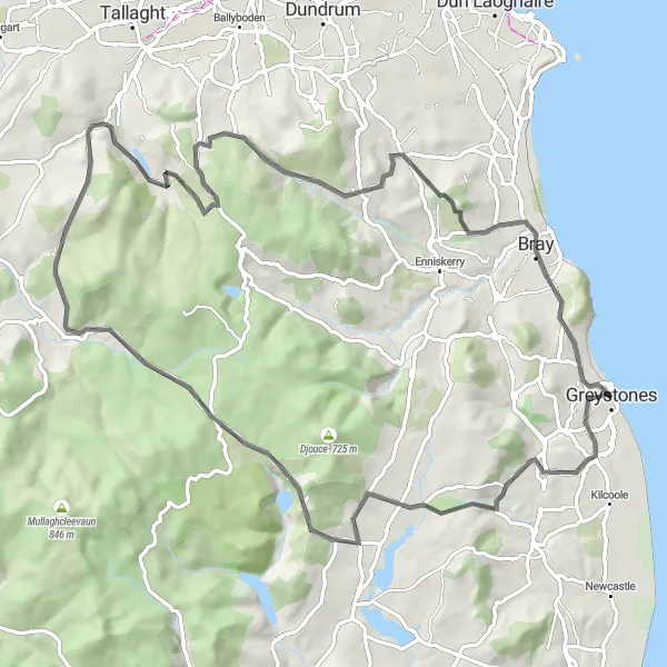 Map miniature of "Wicklow Mountains Epic" cycling inspiration in Eastern and Midland, Ireland. Generated by Tarmacs.app cycling route planner