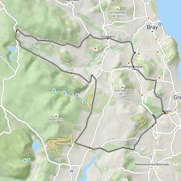 Map miniature of "Delightful Delgany Ride" cycling inspiration in Eastern and Midland, Ireland. Generated by Tarmacs.app cycling route planner