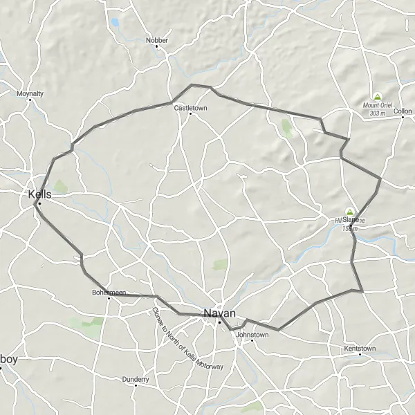 Map miniature of "Kells to Navan Adventure" cycling inspiration in Eastern and Midland, Ireland. Generated by Tarmacs.app cycling route planner