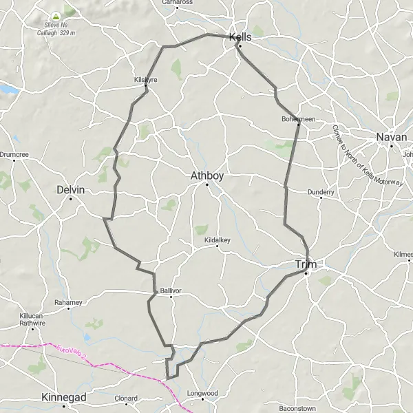 Map miniature of "Discovering County Meath" cycling inspiration in Eastern and Midland, Ireland. Generated by Tarmacs.app cycling route planner