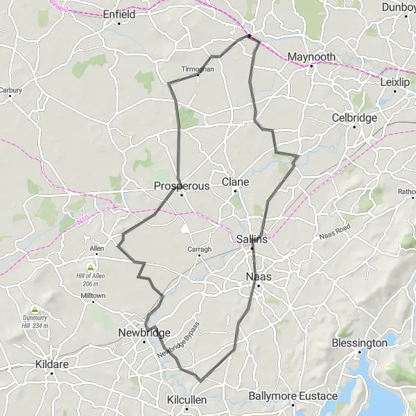 Map miniature of "Naas Excursion" cycling inspiration in Eastern and Midland, Ireland. Generated by Tarmacs.app cycling route planner