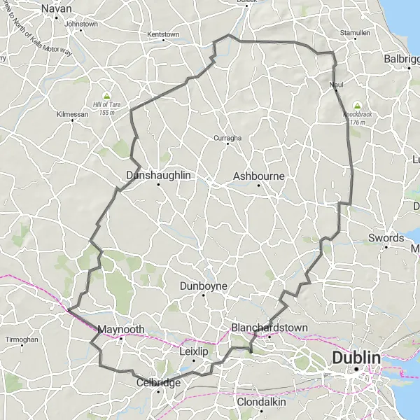 Map miniature of "Castle and Countryside" cycling inspiration in Eastern and Midland, Ireland. Generated by Tarmacs.app cycling route planner