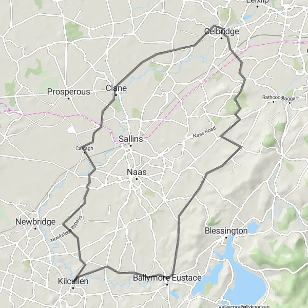 Map miniature of "Kilcullen and Ballymore Eustace Loop" cycling inspiration in Eastern and Midland, Ireland. Generated by Tarmacs.app cycling route planner