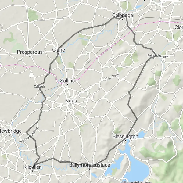 Map miniature of "Kilcullen to Blessington Loop" cycling inspiration in Eastern and Midland, Ireland. Generated by Tarmacs.app cycling route planner