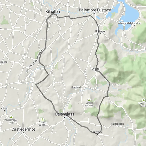 Map miniature of "Kilcullen and Old Kilcullen Loop" cycling inspiration in Eastern and Midland, Ireland. Generated by Tarmacs.app cycling route planner