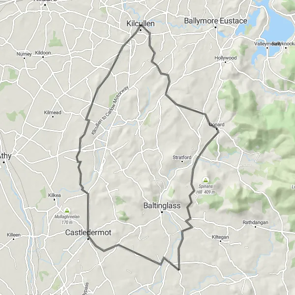 Map miniature of "The Dunlavin Discoverer" cycling inspiration in Eastern and Midland, Ireland. Generated by Tarmacs.app cycling route planner