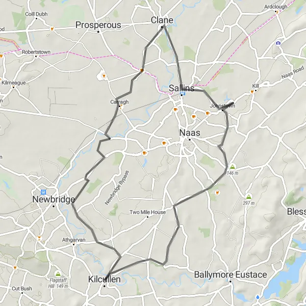 Map miniature of "The Carragh Cruise" cycling inspiration in Eastern and Midland, Ireland. Generated by Tarmacs.app cycling route planner