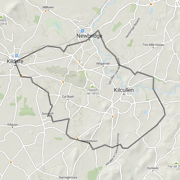 Map miniature of "The Newbridge Ride" cycling inspiration in Eastern and Midland, Ireland. Generated by Tarmacs.app cycling route planner