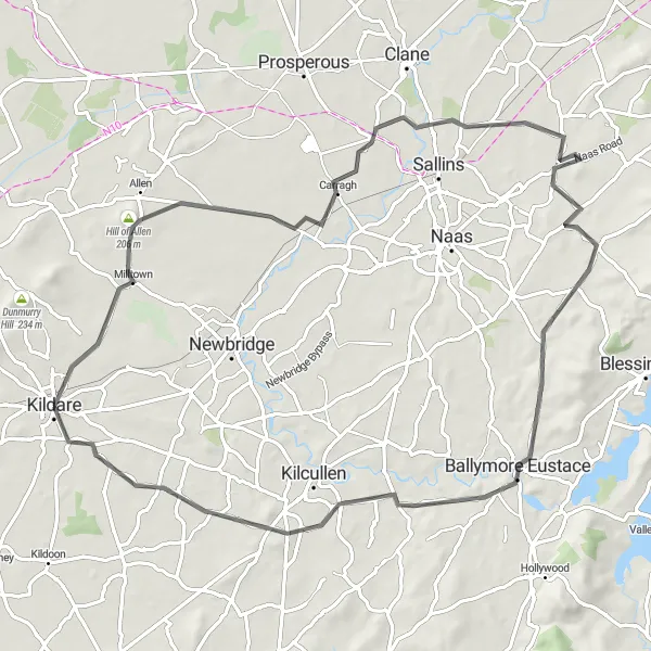 Map miniature of "The Milltown Loop" cycling inspiration in Eastern and Midland, Ireland. Generated by Tarmacs.app cycling route planner