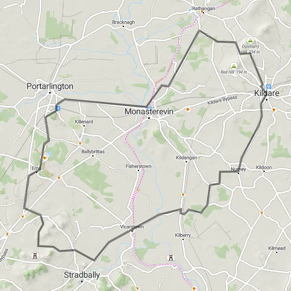 Map miniature of "Dunamase Castle Loop" cycling inspiration in Eastern and Midland, Ireland. Generated by Tarmacs.app cycling route planner