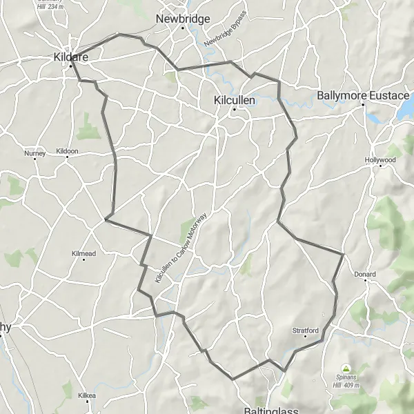 Map miniature of "The Dunlavin Challenge" cycling inspiration in Eastern and Midland, Ireland. Generated by Tarmacs.app cycling route planner