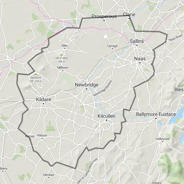 Map miniature of "Kill - Dunmurry Hill Loop" cycling inspiration in Eastern and Midland, Ireland. Generated by Tarmacs.app cycling route planner