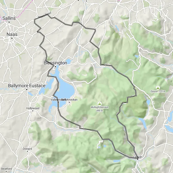 Map miniature of "Wicklow Mountains Adventure" cycling inspiration in Eastern and Midland, Ireland. Generated by Tarmacs.app cycling route planner