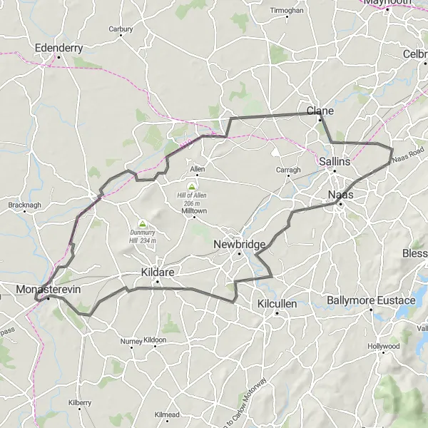 Map miniature of "Naas Excursion" cycling inspiration in Eastern and Midland, Ireland. Generated by Tarmacs.app cycling route planner