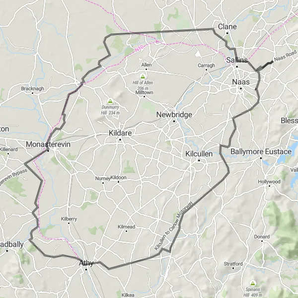 Map miniature of "Eastern Midland Circuit" cycling inspiration in Eastern and Midland, Ireland. Generated by Tarmacs.app cycling route planner