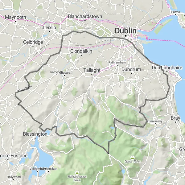 Map miniature of "Historical Treasures of County Wicklow" cycling inspiration in Eastern and Midland, Ireland. Generated by Tarmacs.app cycling route planner