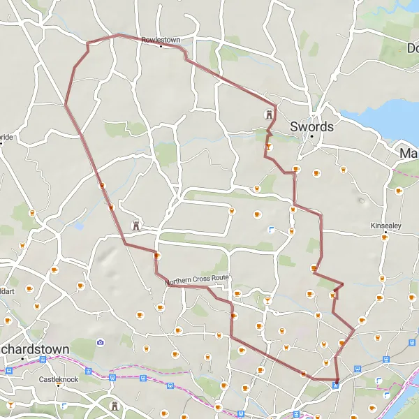 Map miniature of "Hidden Treasures" cycling inspiration in Eastern and Midland, Ireland. Generated by Tarmacs.app cycling route planner