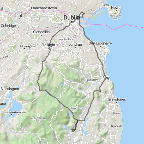 Map miniature of "Midland Adventure" cycling inspiration in Eastern and Midland, Ireland. Generated by Tarmacs.app cycling route planner