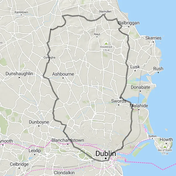 Map miniature of "Midland Scenic Ride" cycling inspiration in Eastern and Midland, Ireland. Generated by Tarmacs.app cycling route planner