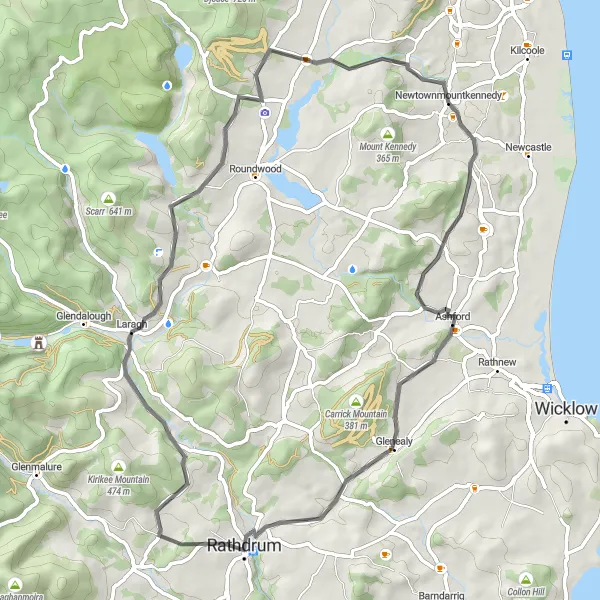 Map miniature of "Exploring Wicklow" cycling inspiration in Eastern and Midland, Ireland. Generated by Tarmacs.app cycling route planner