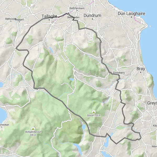 Map miniature of "The Wicklow Passes" cycling inspiration in Eastern and Midland, Ireland. Generated by Tarmacs.app cycling route planner