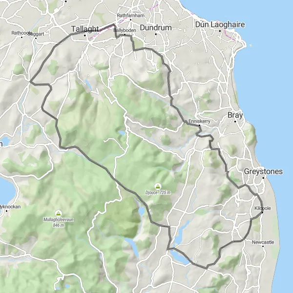 Map miniature of "Coastal Adventure" cycling inspiration in Eastern and Midland, Ireland. Generated by Tarmacs.app cycling route planner