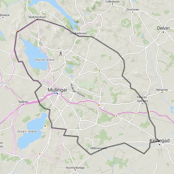 Map miniature of "The Tara Triangle" cycling inspiration in Eastern and Midland, Ireland. Generated by Tarmacs.app cycling route planner